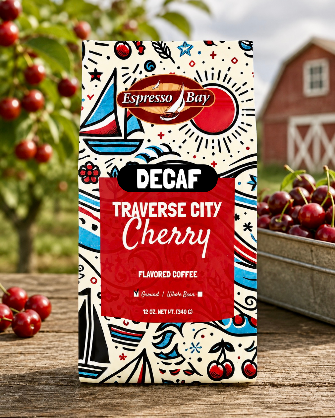 Decaf Traverse City Cherry: Flavored Whole Bean / 12 oz.