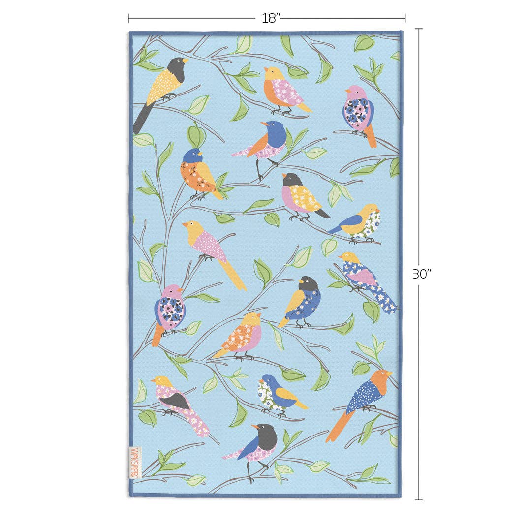 Floral Finch Microfiber Towel, Spring Bird Decor and Gift