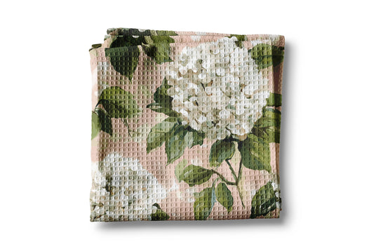 White Hydrangea Flower Chinoiserie Kitchen Towel Preppy Spring