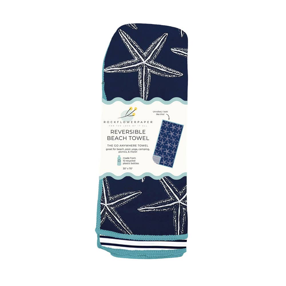 Starfish Navy Reversible Eco Beach Towel