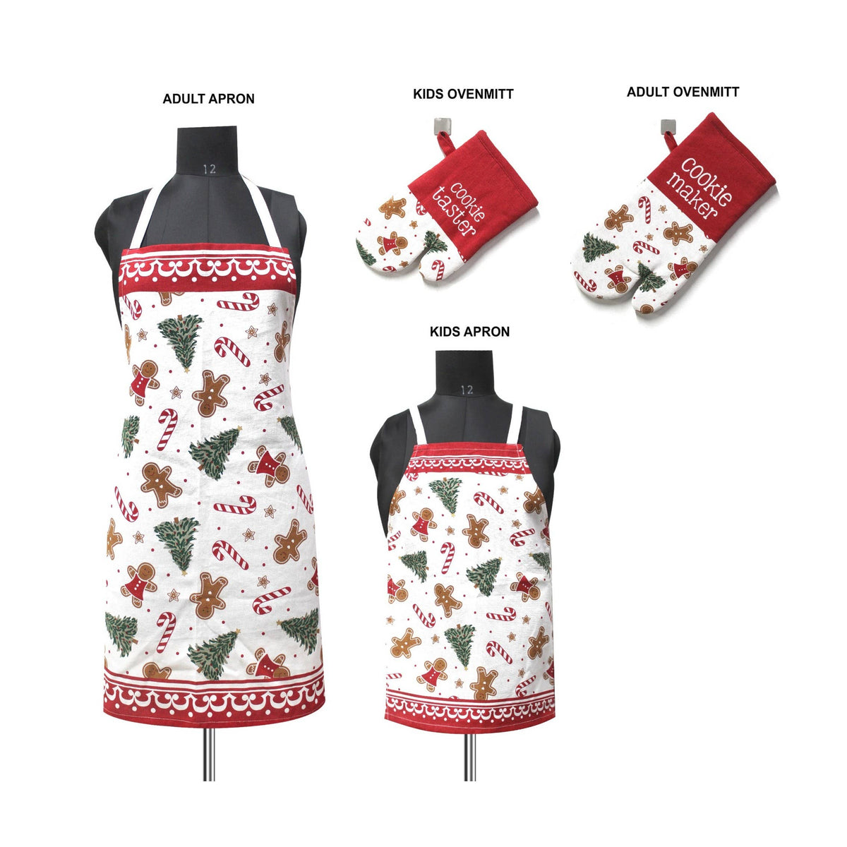 4-Pack Christmas Baking Set: Apron & Ovenmitt (Adult+Child)