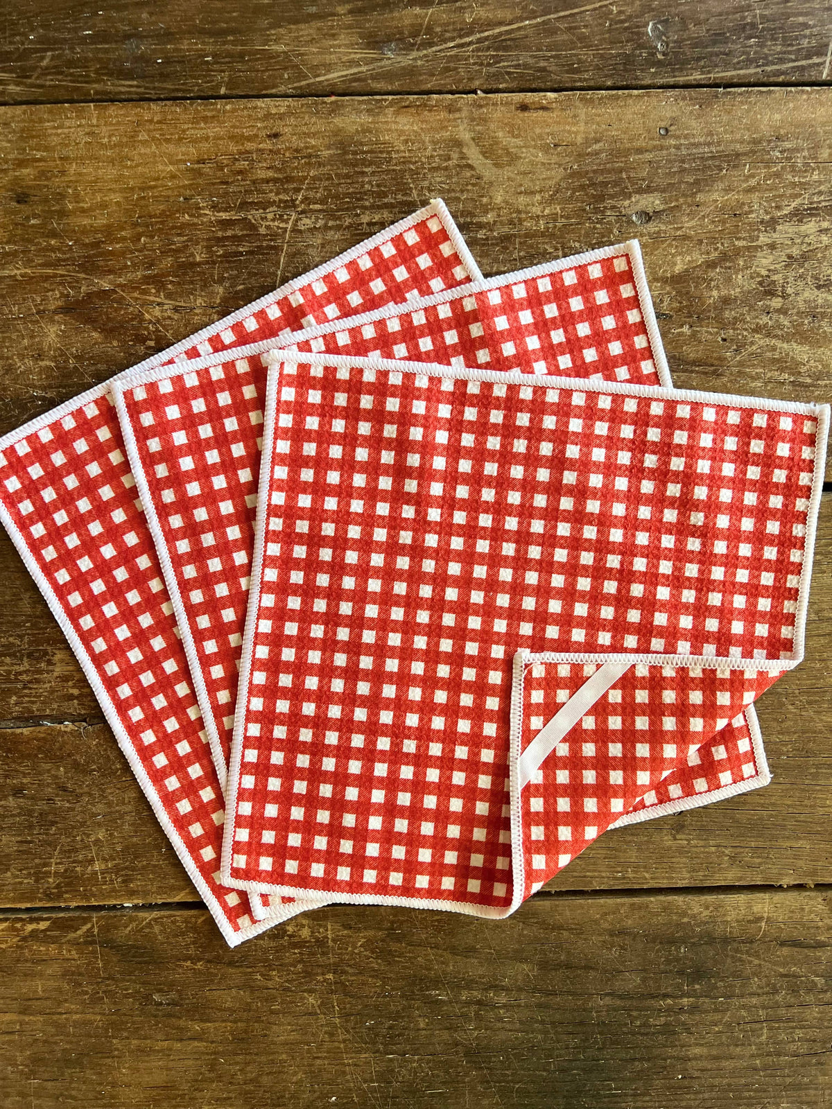 Red Gingham - 2 sided - set of 3 10"x10"