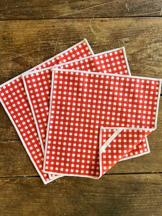 Red Gingham - 2 sided - set of 3 10"x10"