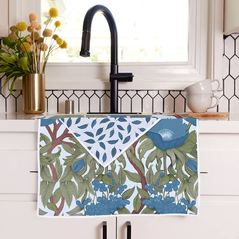 Icelandic Poppies Blue Eco Tea Towel
