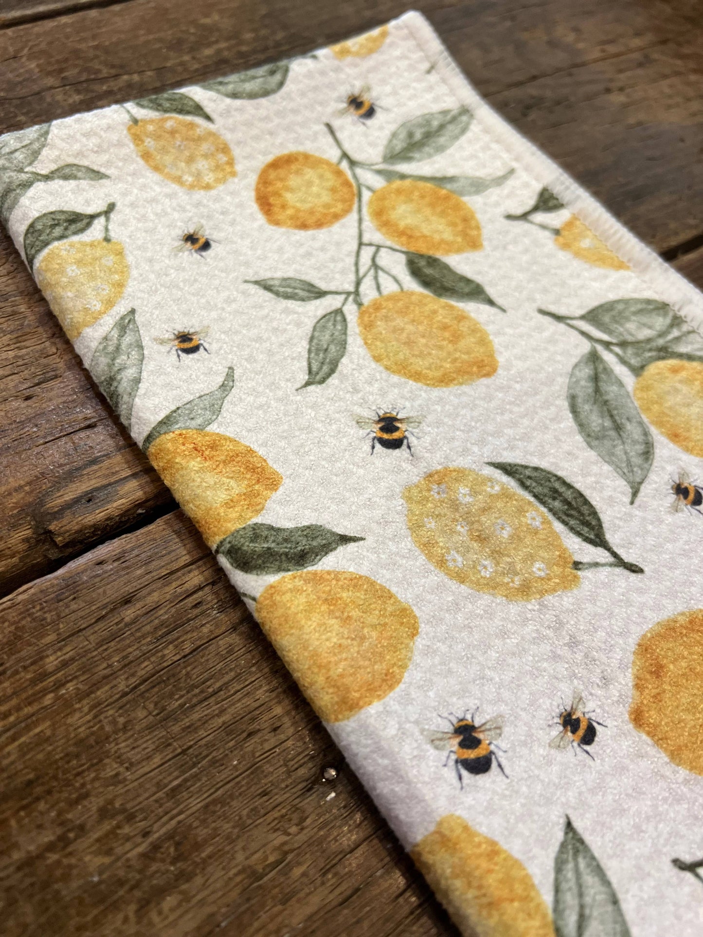Lemon & Bees Microfiber Tea/Hand Towel-Recycled Double-Sided