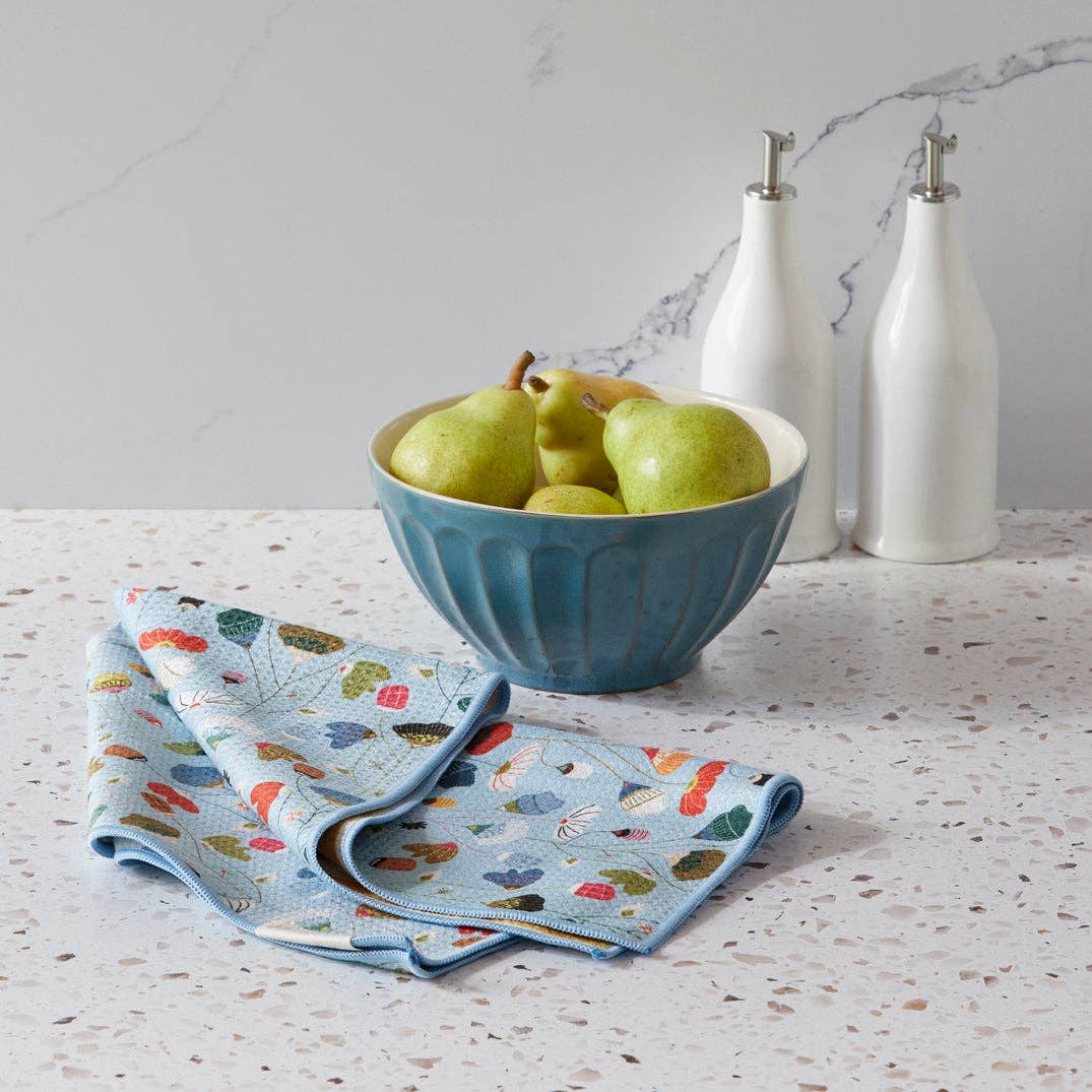 Floral Stems Microfiber Kitchen Towel, Spring Flower Decor