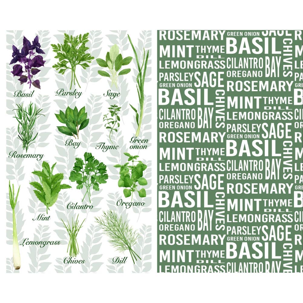 Herbs - Dual Sided Hand Towel- Microfiber Kitchen Towel