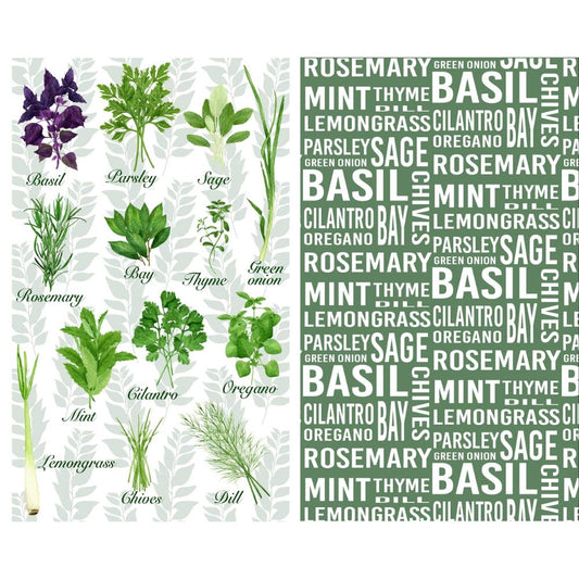 Herbs - Dual Sided Hand Towel- Microfiber Kitchen Towel