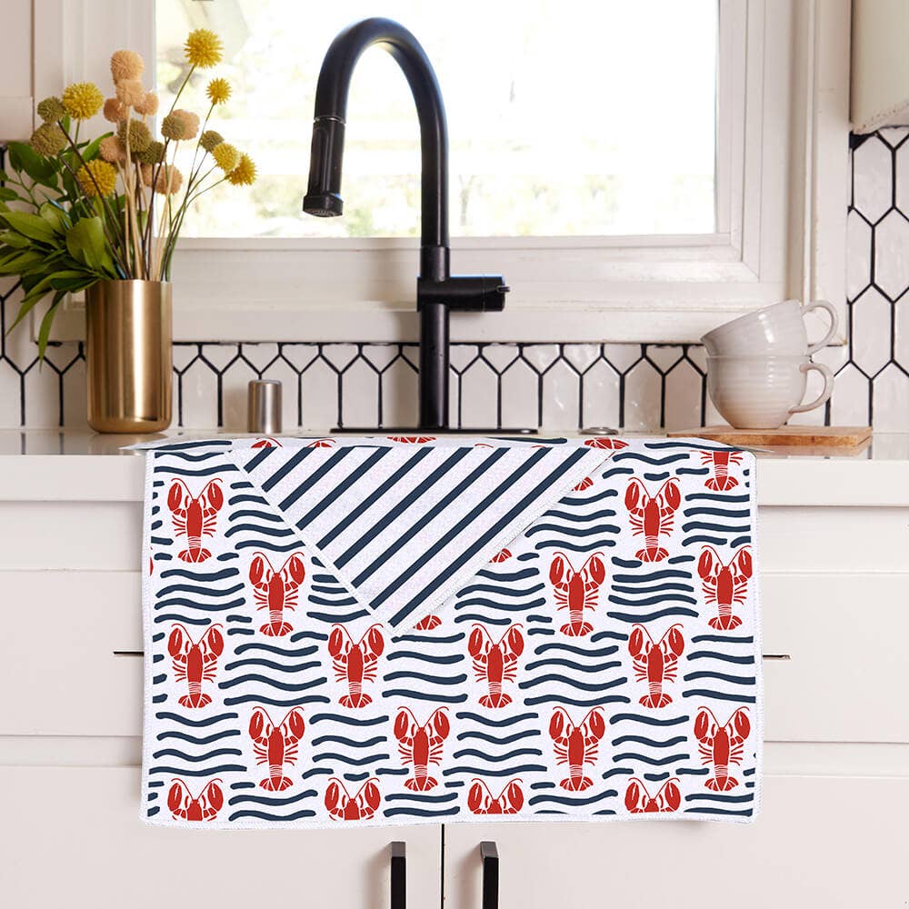 Lobster Waves Eco Tea Towel