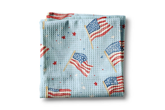 Blue Patriotic Red White Blue Flag Kitchen Towel Waffle