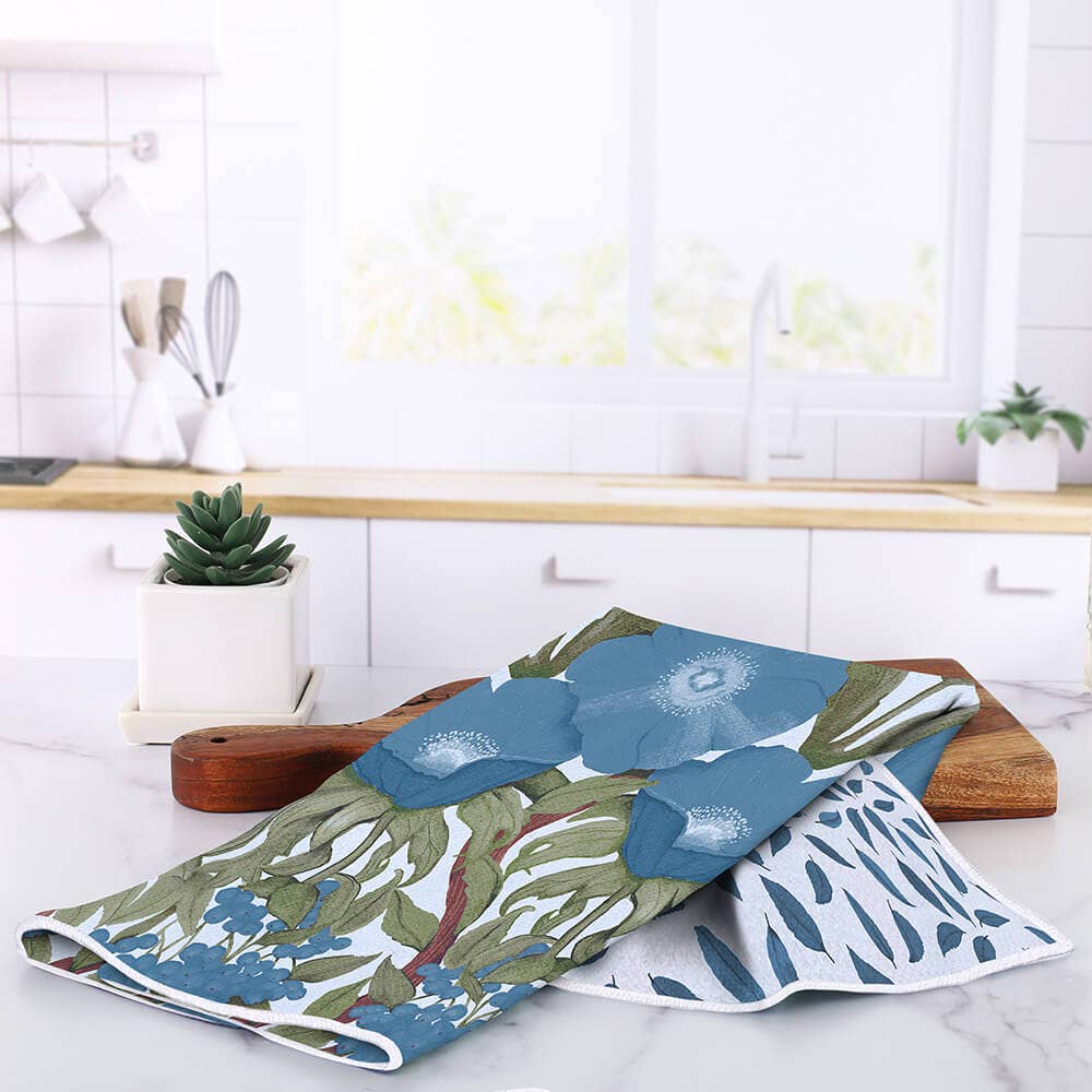 Icelandic Poppies Blue Eco Tea Towel