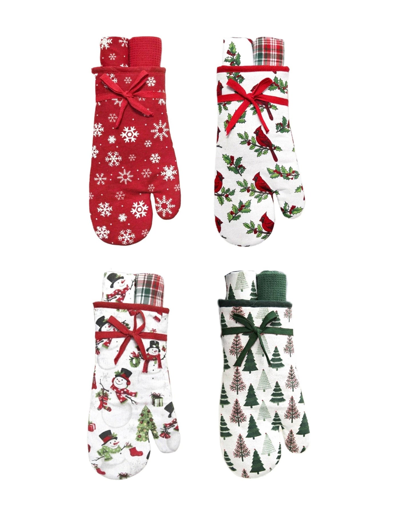 3-Pack Christmas Set: Two Kitchen Towels In Oven Mitt