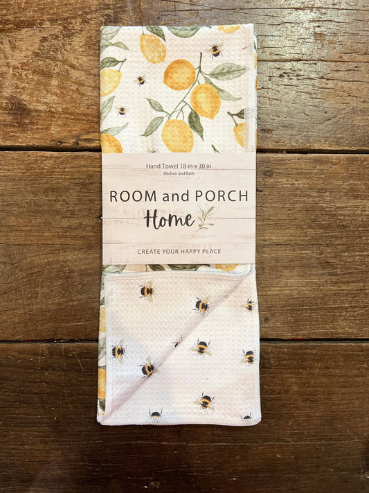 Lemon & Bees Microfiber Tea/Hand Towel-Recycled Double-Sided