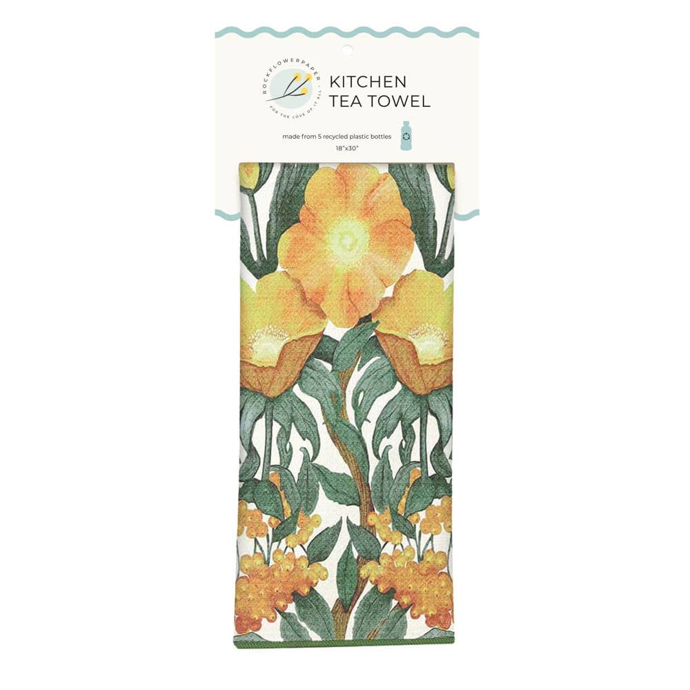 Icelandic Poppies Gold Eco Tea Towel