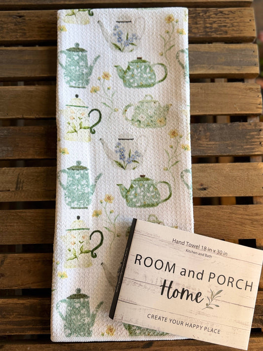 Teapot Garden - Hand/Tea Towel - Recycled Microfiber 2 sided