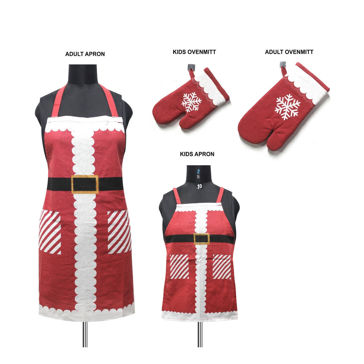 4-Pack Christmas Baking Set: Apron & Ovenmitt (Adult+Child)