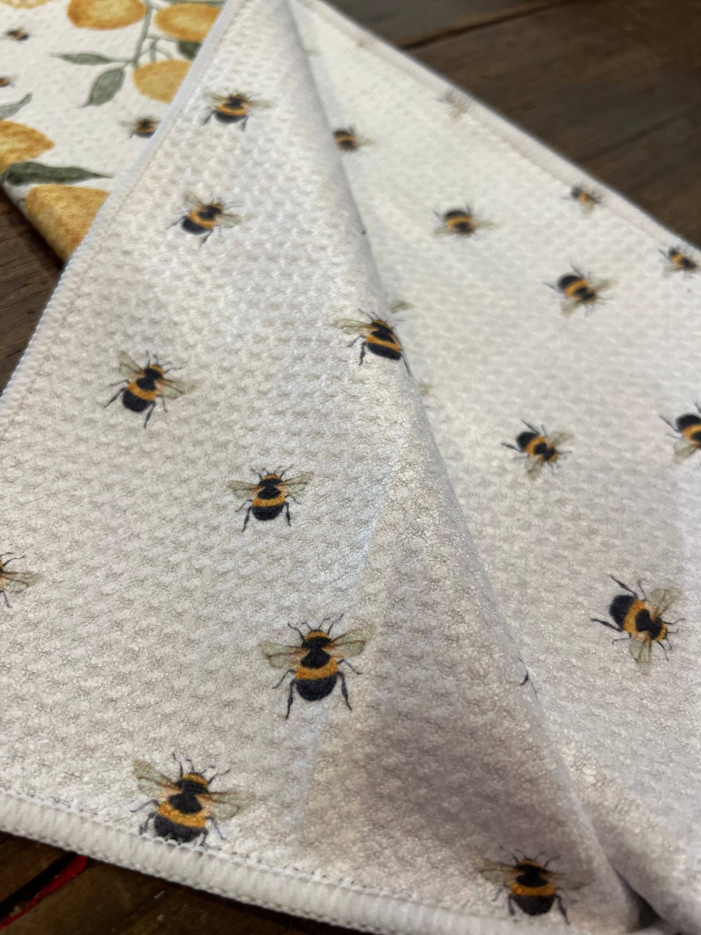 Lemon & Bees Microfiber Tea/Hand Towel-Recycled Double-Sided