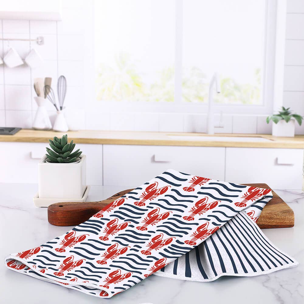 Lobster Waves Eco Tea Towel