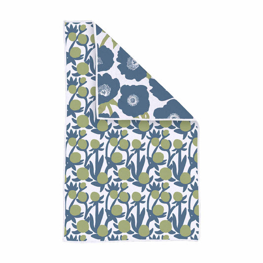 Soft Bloom Blue Green Eco Kitchen Tea Towel