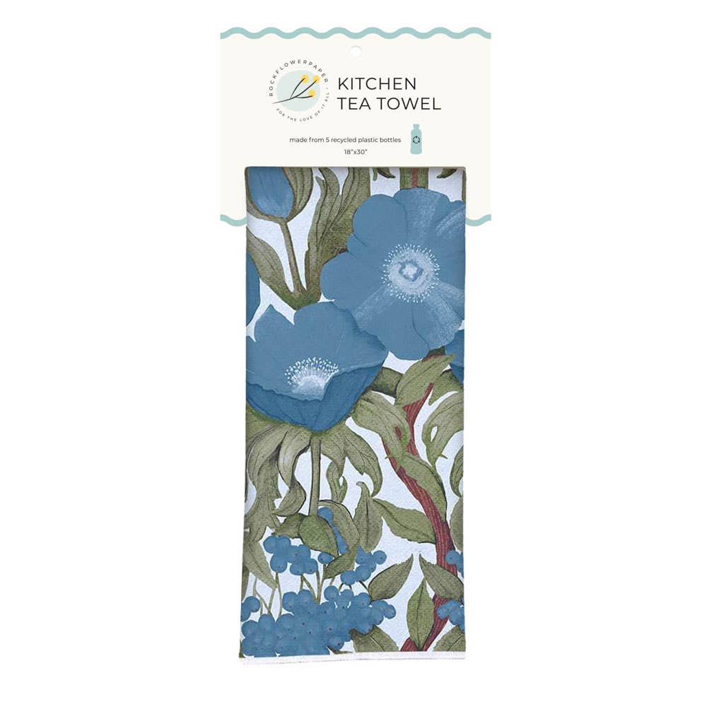 Icelandic Poppies Blue Eco Tea Towel