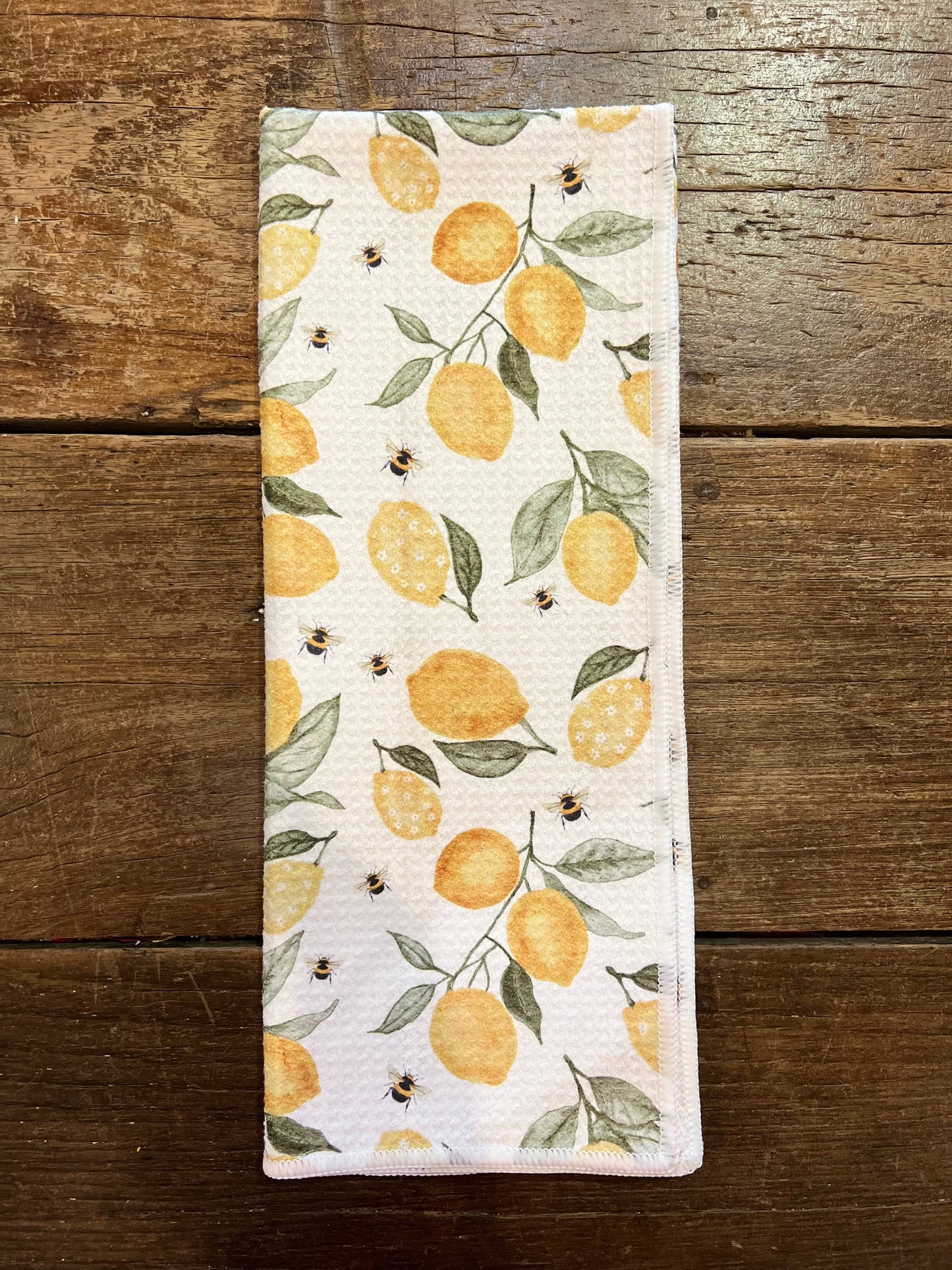 Lemon & Bees Microfiber Tea/Hand Towel-Recycled Double-Sided