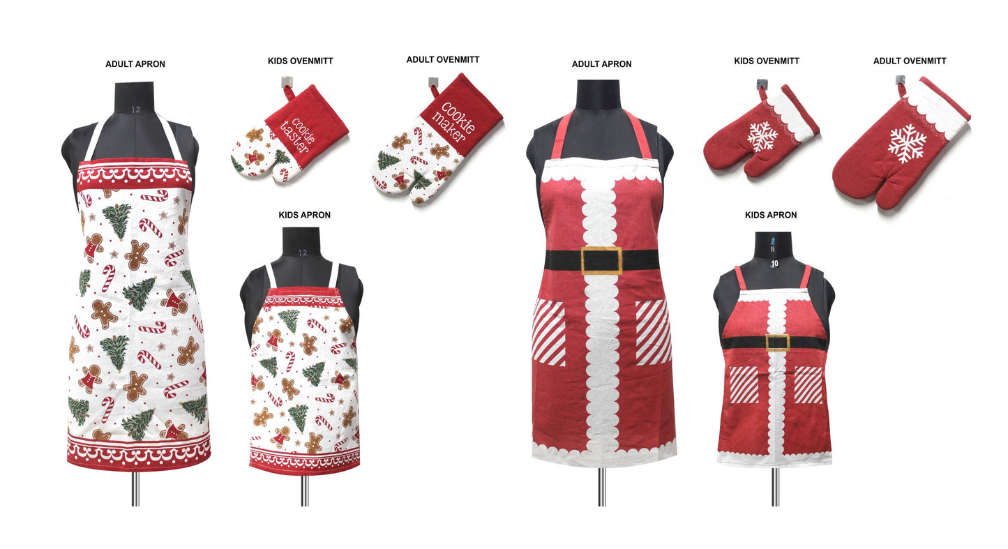 4-Pack Christmas Baking Set: Apron & Ovenmitt (Adult+Child)