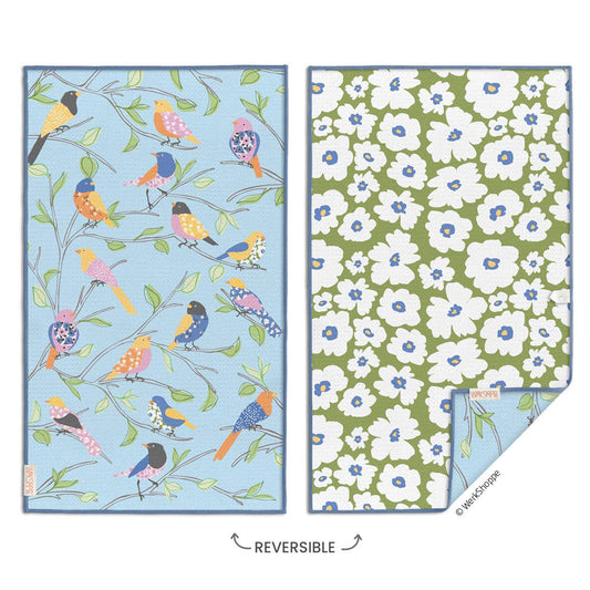 Floral Finch Microfiber Towel, Spring Bird Decor and Gift