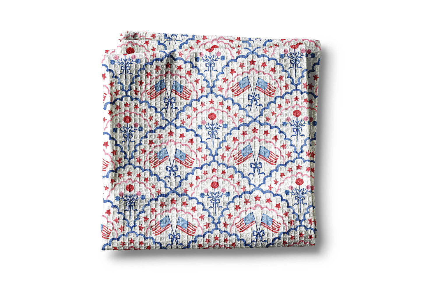 Floral Patriotic Red White Blue Flag Kitchen Towel Waffle