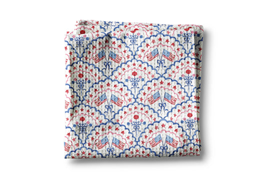 Floral Patriotic Red White Blue Flag Kitchen Towel Waffle