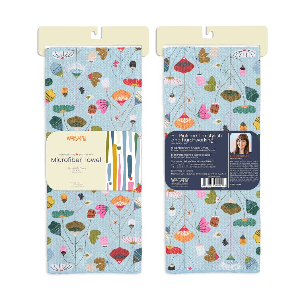 Floral Stems Microfiber Kitchen Towel, Spring Flower Decor