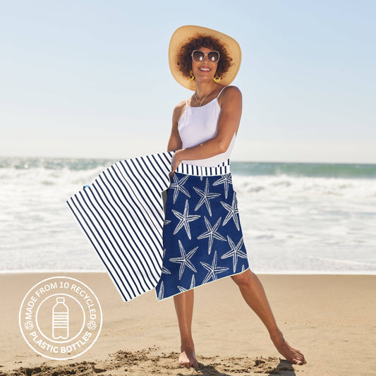 Starfish Navy Reversible Eco Beach Towel