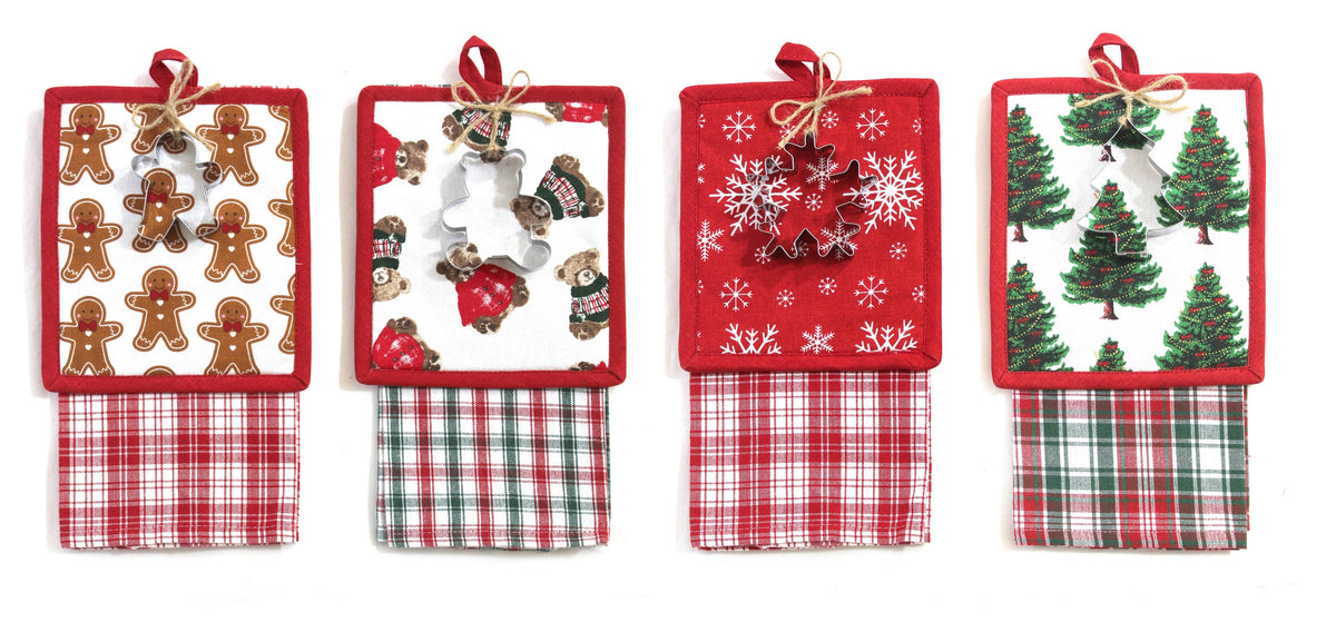 3-Pack Christmas Cookie Cutter, Pot Holder & Towel